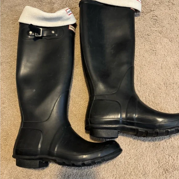 Hunter Original Tall Boots Matte Black w/ fleece liners SEE PHOTOS - Picture 11 of 11